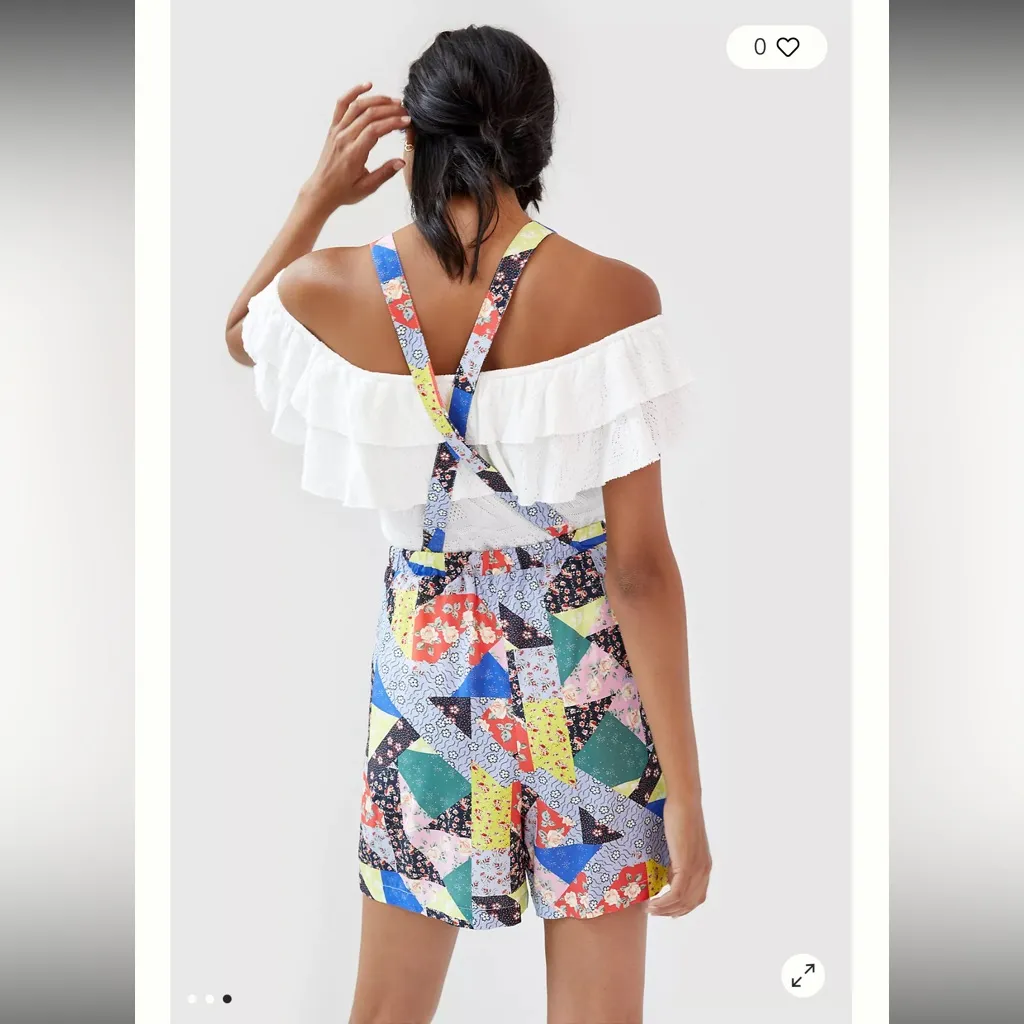 NEW! ANTHROPOLOGIE COREY LYNN CALTER FLORAL PATCHWORK SHORT OVERALLS Small - Image 2