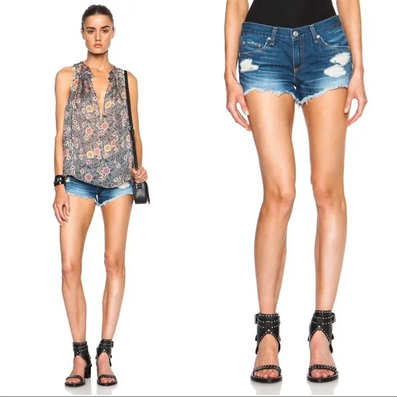 rag & bone • The Cut Off Shorts low rise denim blue jean distressed frayed mini - Image 2