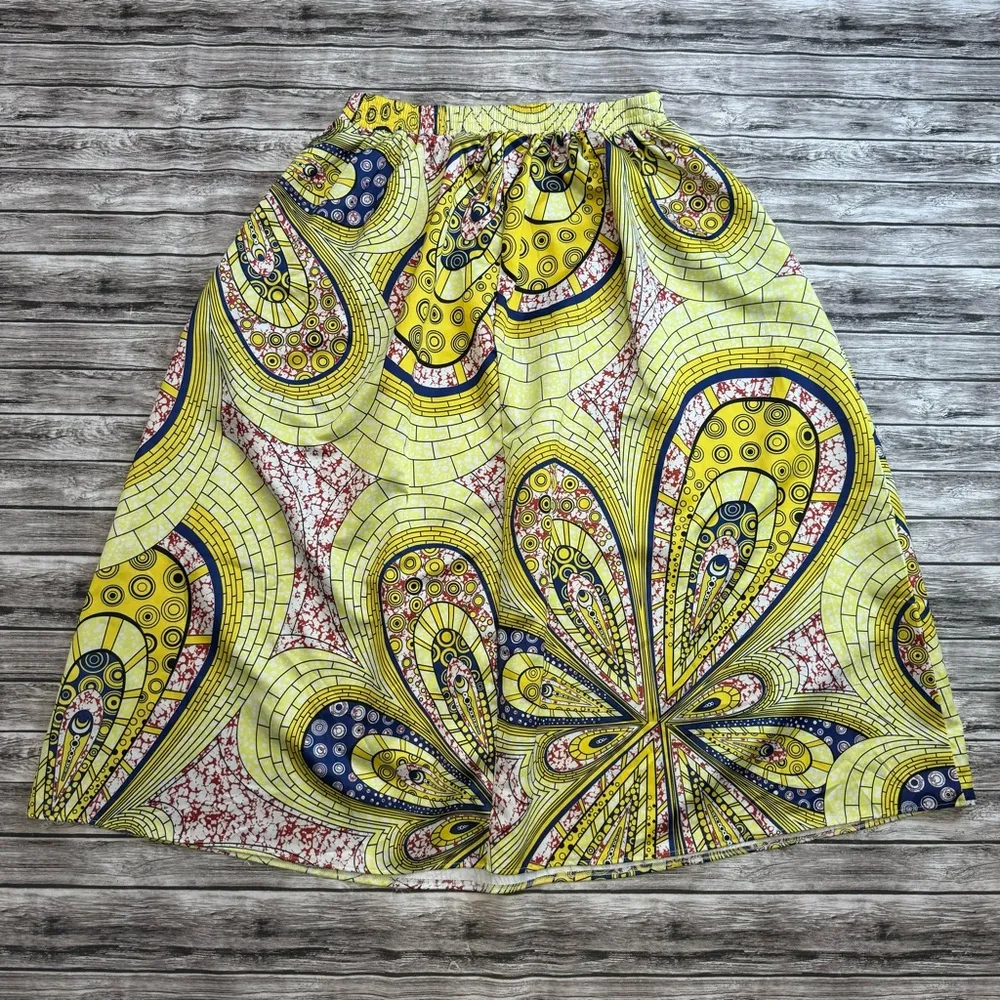 Brand Unknown Women's Paisley Skirt XXL Double Extra Large Yellow Red Blue Satin - Image 2