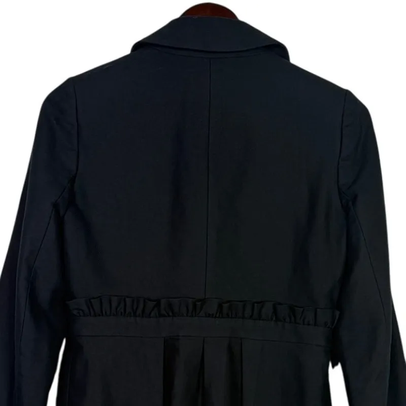 J.Crew Ruffle Tie Waist Button Down Collar Mid Length Coat Jacket Pocket 2 Black - Image 5