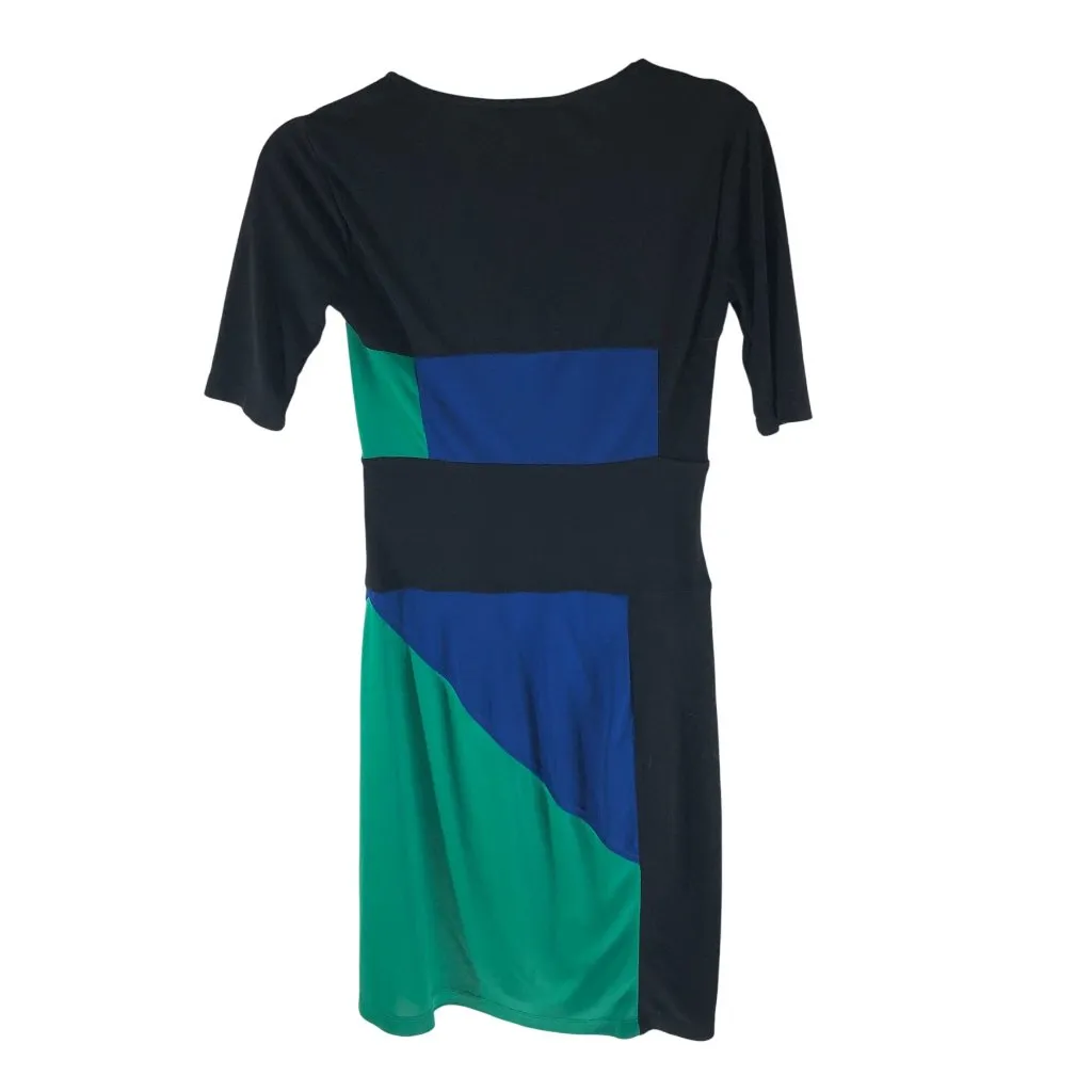 BCBGMaxAzria Leticia Dress Colorblock Short Sleeve Stretch Black Green Blue XS - Image 2