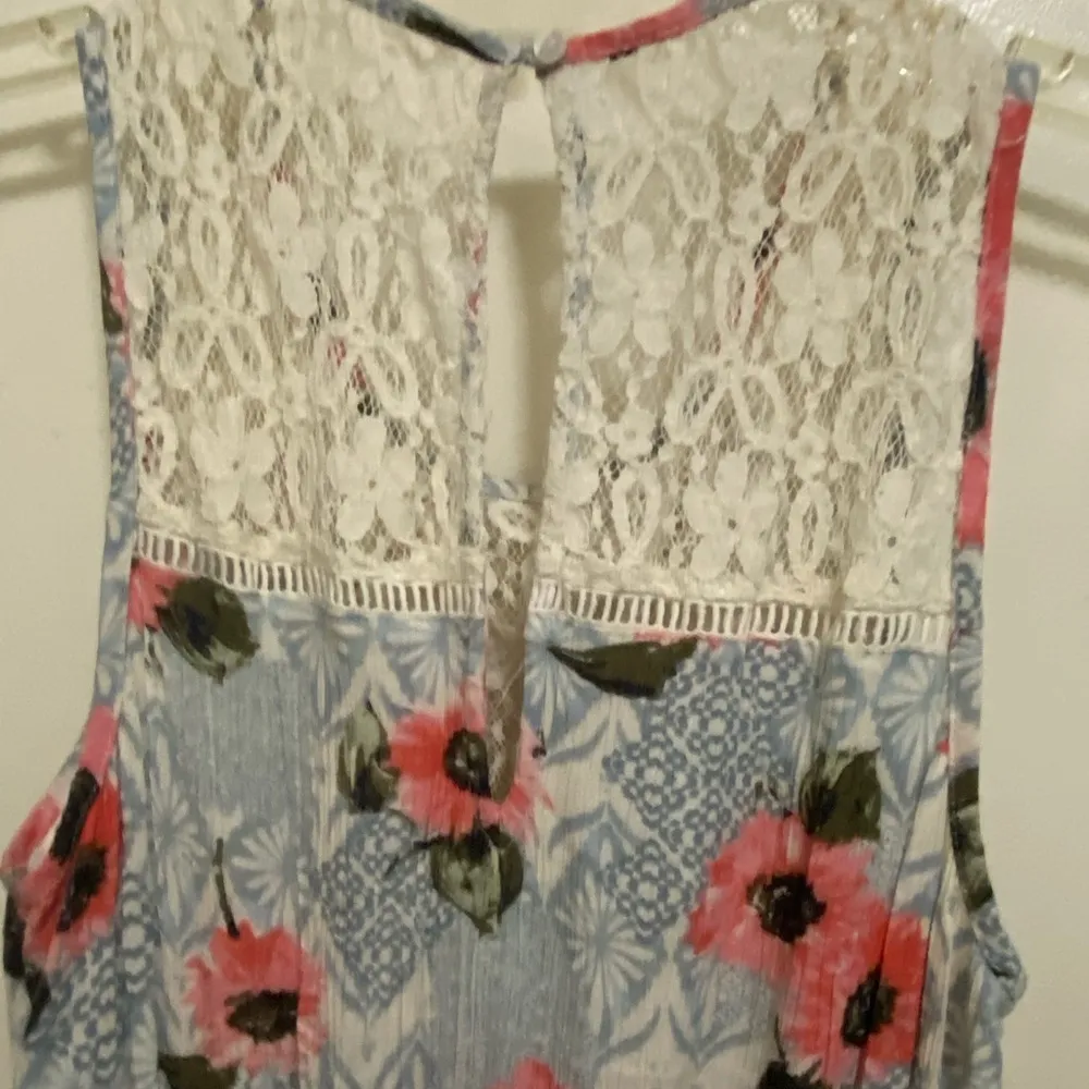 Abercrombie & Fitch Women’s Juniors Romper Blue & Pink Floral Beige Lace Neck M - Image 10