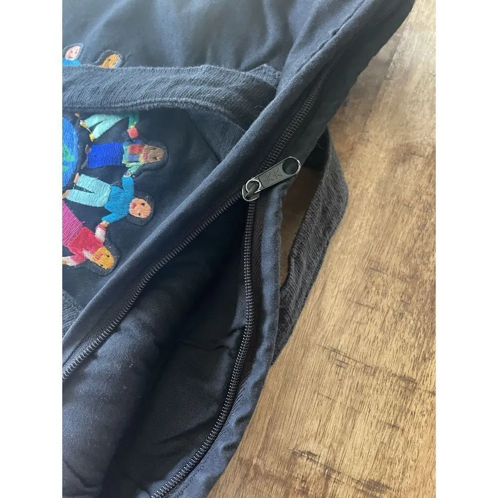 RUTH Y NOHEMI Guatemalan Colorful Children Of The Earth Padded Flat Bottom Tote Black - Image 3