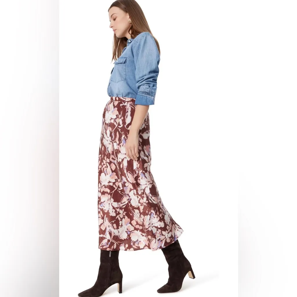 NEW Sam Edelman Gracie Pull on Midi Skirt Bitter Chocolate Brush Stroke L $89 - Image 2
