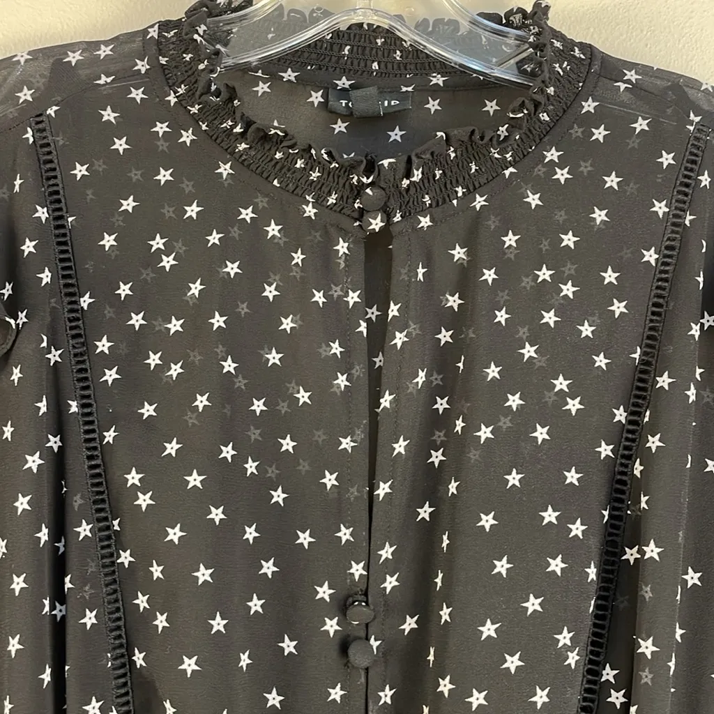 Torrid Black Star Chiffon High Collar Long Ruffle Sheer Sleeves Lined Midi Dress - Image 6