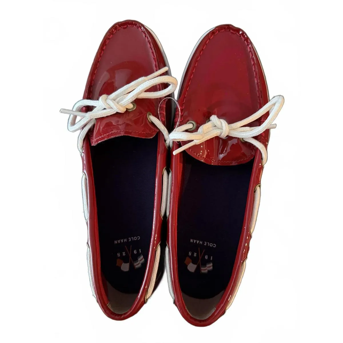 NEW Cole Haan Women's Loafers Boat Shoes Size 7.5B Shiny Red White Ties Casual - Image 4