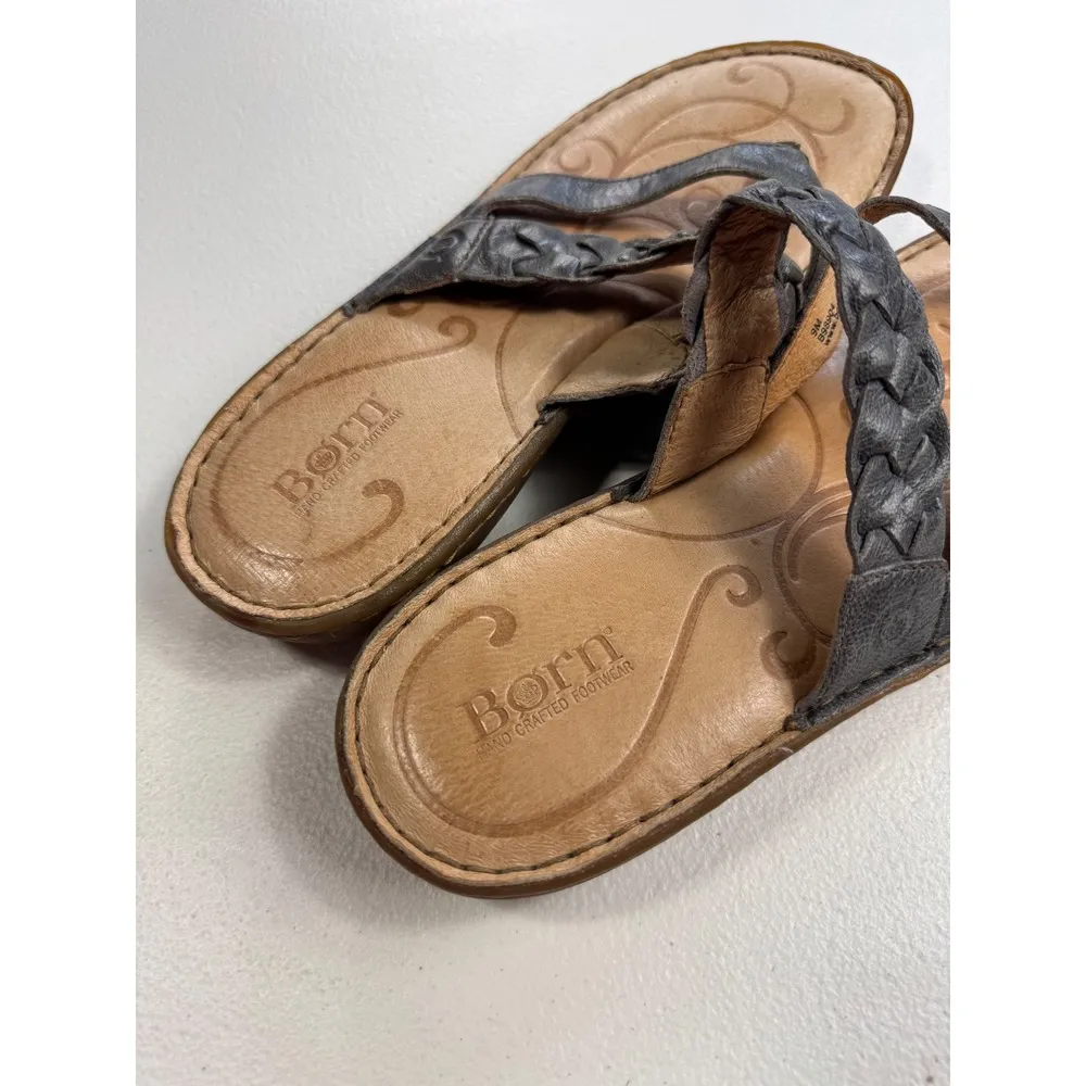 Born Braided Leather Thong Sandals Gray Comfort Casual‎ Size 9M - Image 5
