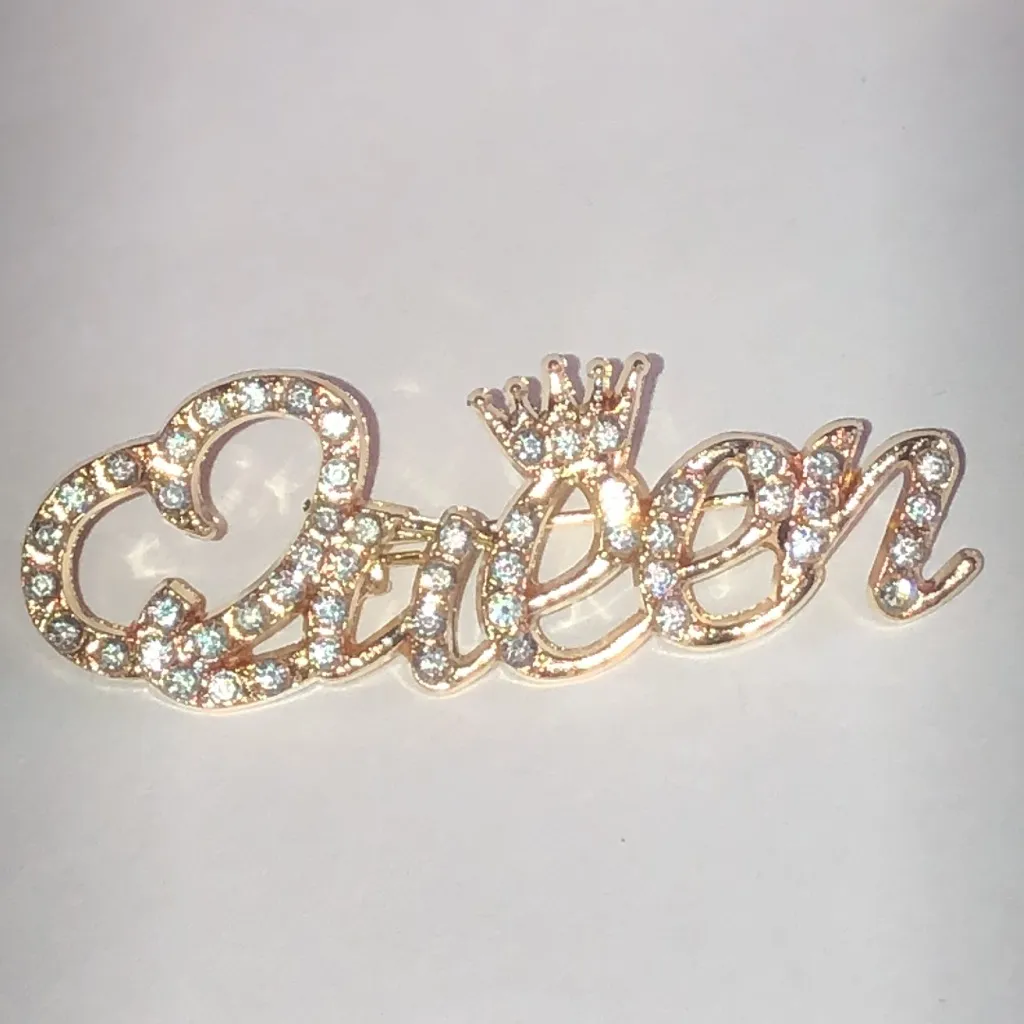 Gold Tone Rhinestone Retro Boho Queen Brooch - Image 2