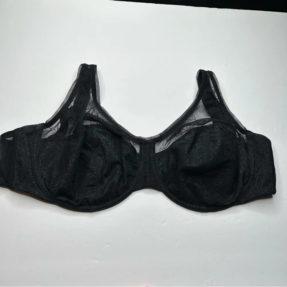 Wacoal Black Full-Coverage Bra 36G 36DDDD rose floral Lace unlined - Image 10