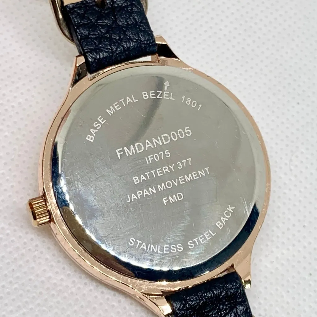 FMD women’s quartz analog watch rose gold tone 37mm round black leather running - Image 6