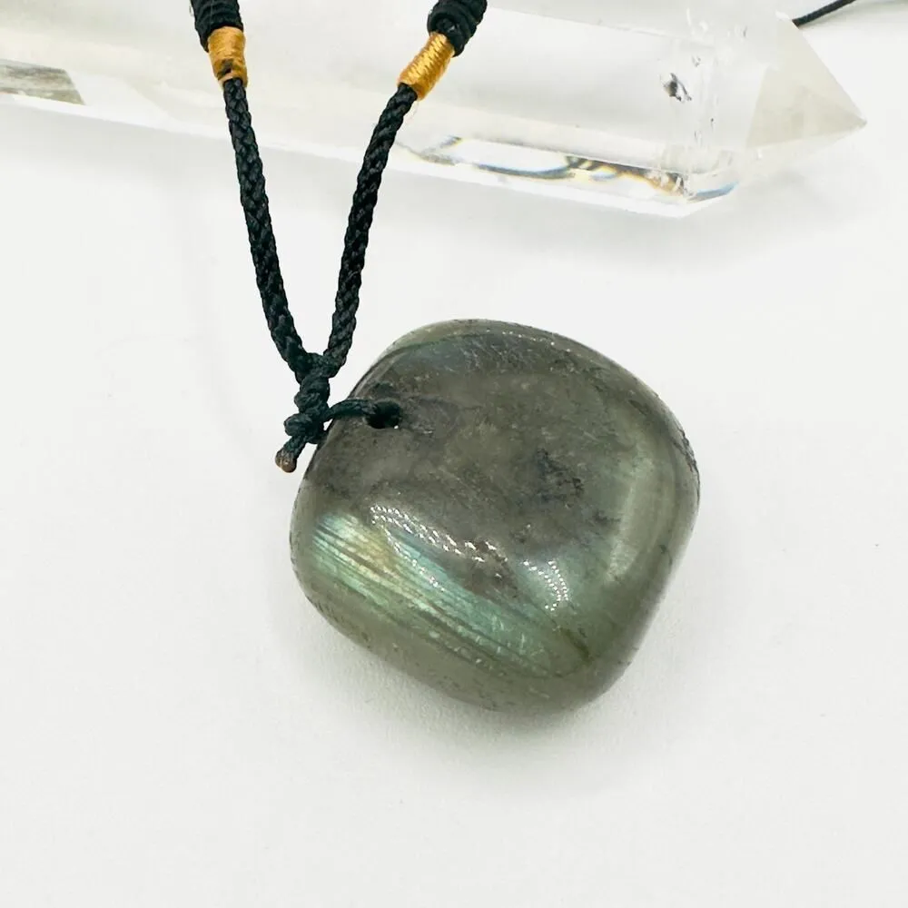 Natural Labradorite Healing Stone Cord Necklace Unisex - Image 2