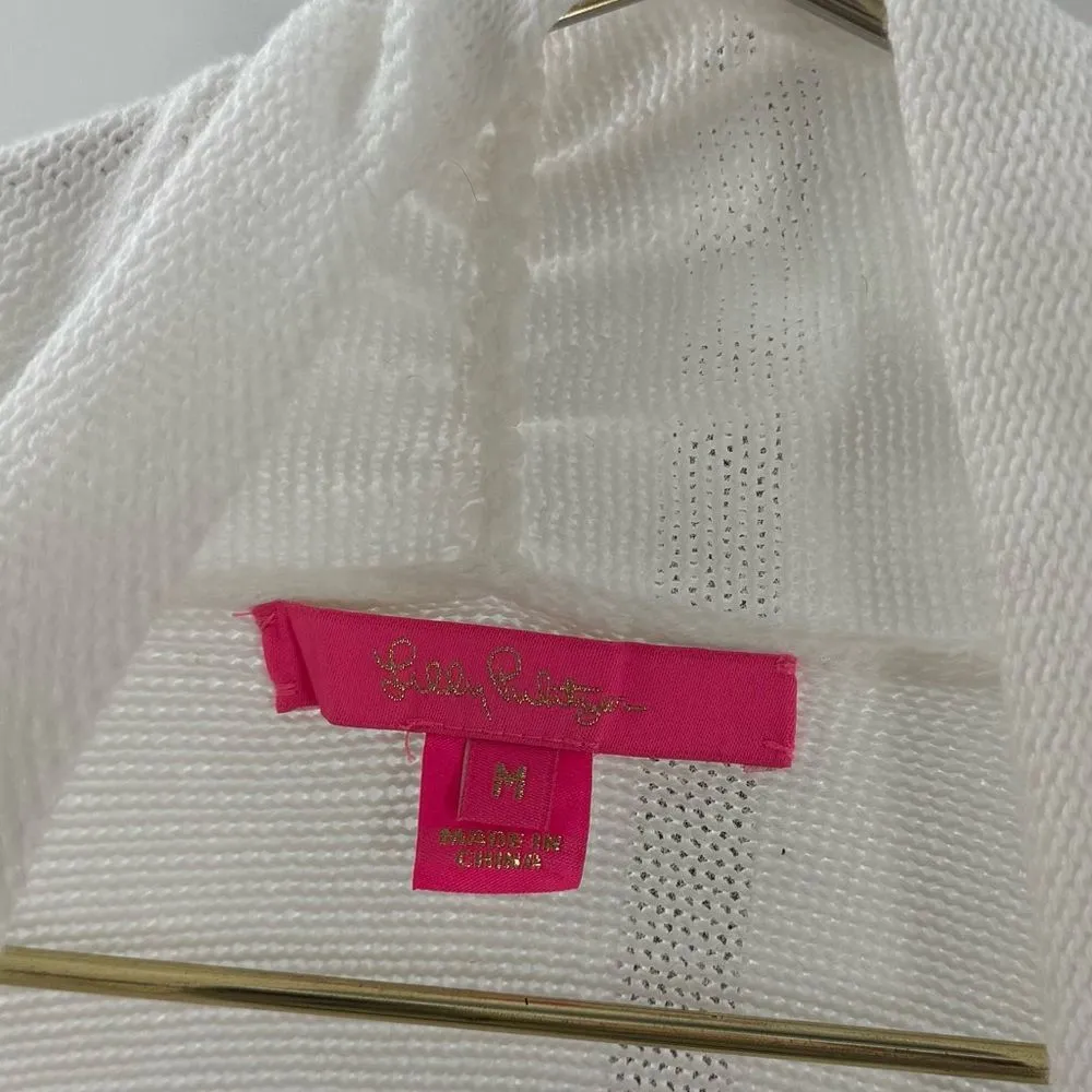 Lilly Pulitzer Women’s M Tatum Cardigan‎ White Tassel Fringe Longline Loose Knit - Image 3