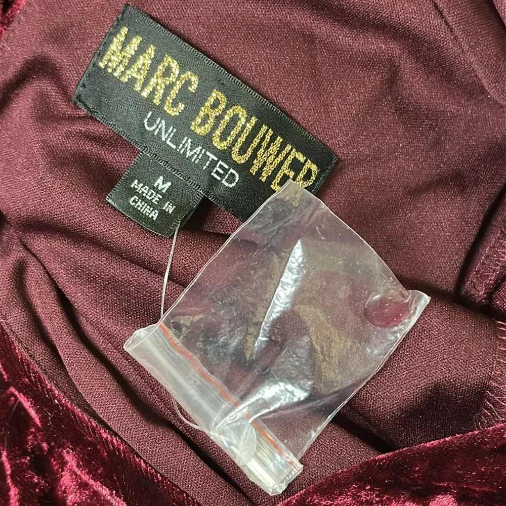 Marc Bouwer Unlimited Burgundy Crushed Velvet Bell Sleeve Keyhole Dress Womens M Red Size M - Image 13