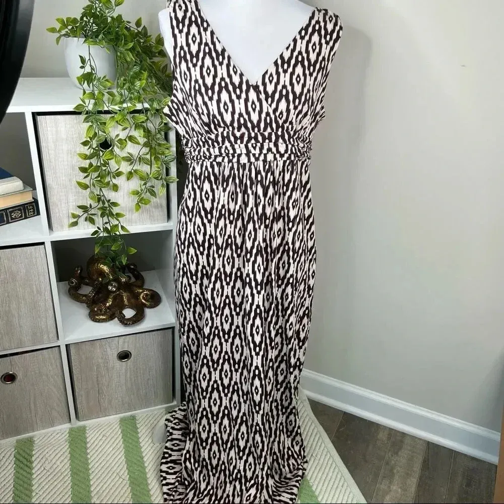 LOFT Outlet V neck Maxi Dress Deep Purple and Ivory Sleeveless Size LP - Image 2