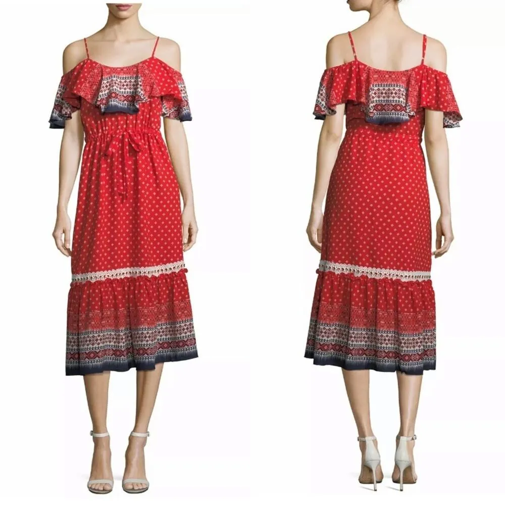 MISA Los Angeles LA Larsen Off Shoulder Bohemian Print Long Prairie Dress NWT - Image 3