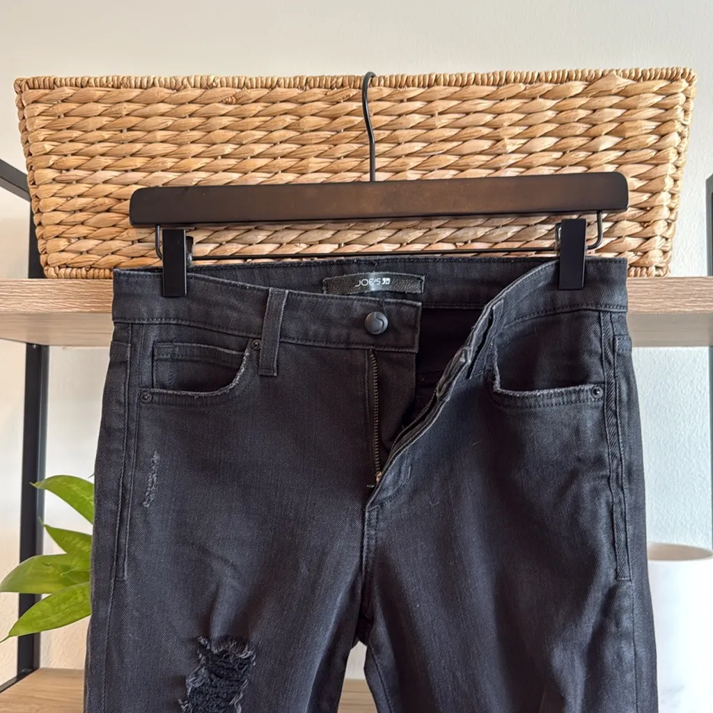 Joe's Jeans Mid-Rise Skinny Ankle Distressed Raw Hem Black Jeans, 26 - Image 6