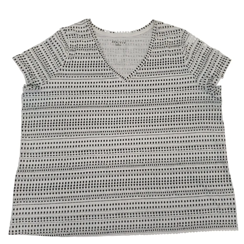 Ava & Viv Womens Short Sleeve V Neck White w/ Black Blouse 3X - Image 2