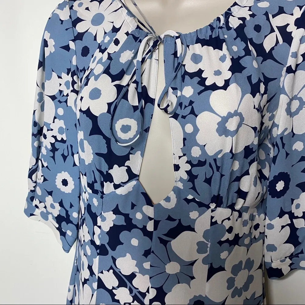 MICHAEL KORS COLLECTION Blue White Midi Floral Silk Georgette Dress sz 2 - Image 5