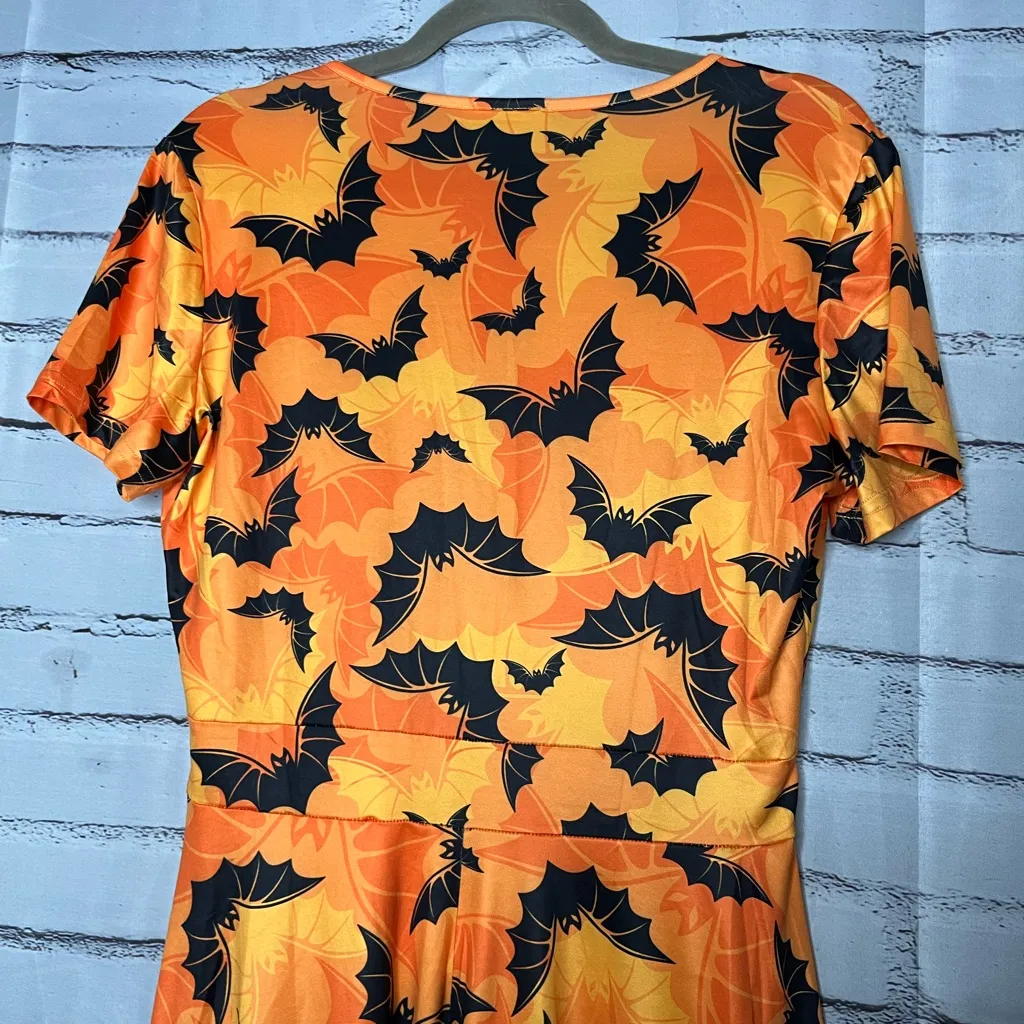 Orange and Black Wrap Midi/Maxi Halloween Bat Sundress SZ L V - Image 8