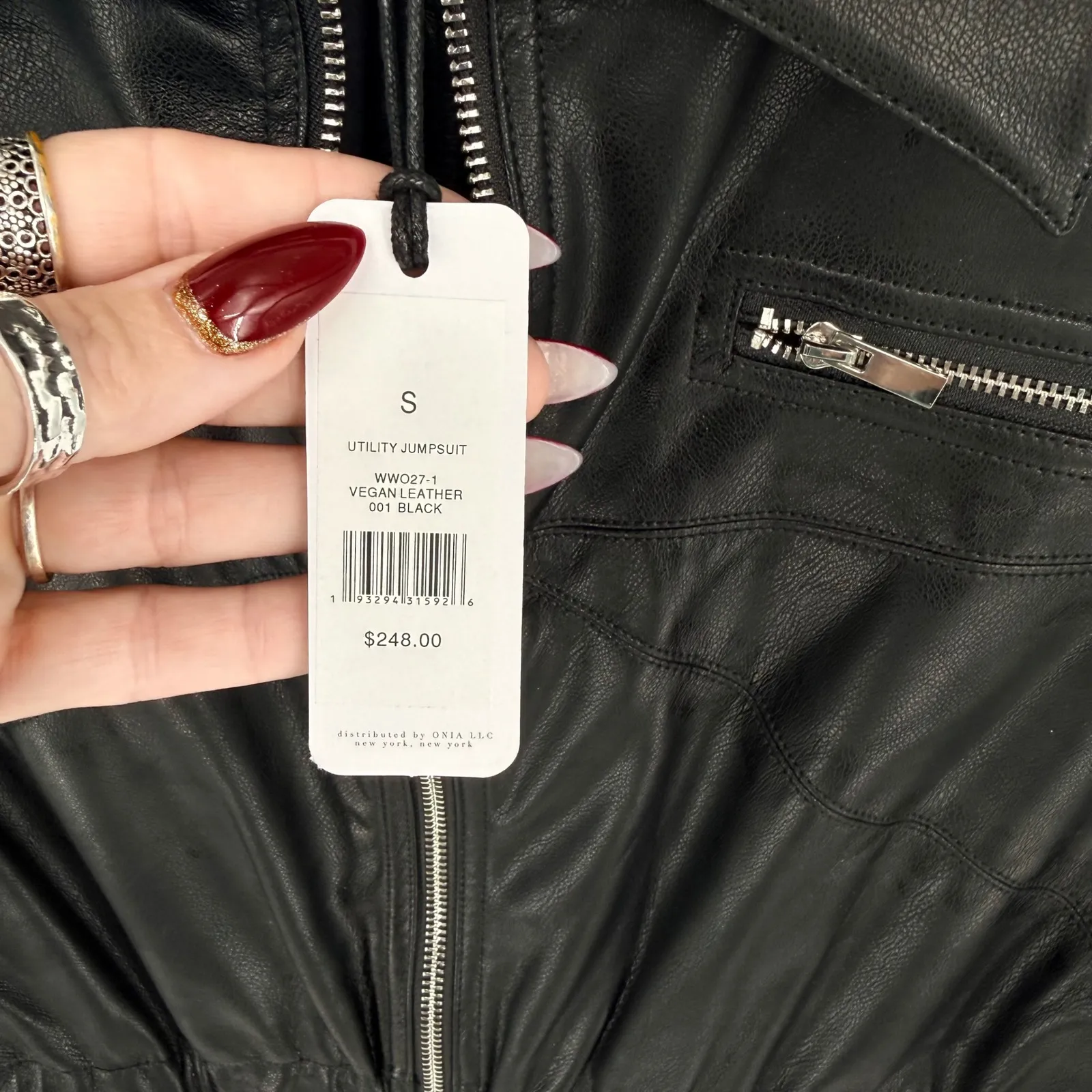 WEWOREWHAT Utility Jumpsuit Black Vegan Leather Zipper Pockets S NWT Moto Edgy - Image 6