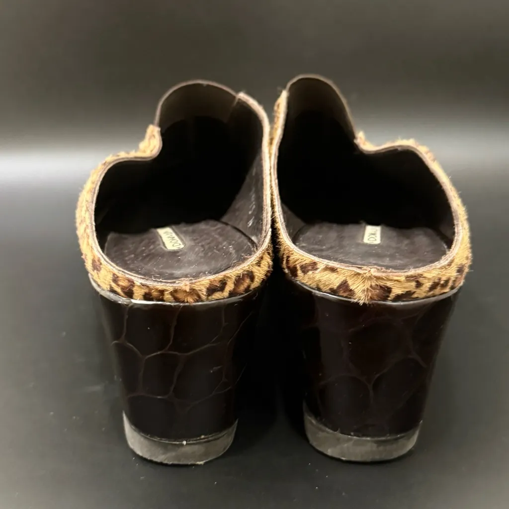 DONALD J PLINER Rasha Leopard Animal Print Calf Hair Mules Clogs Size 7.5 NARROW Brown - Image 5