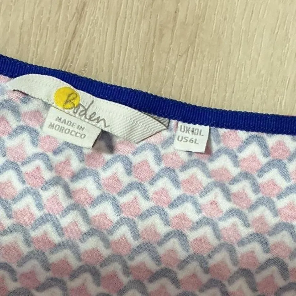 Boden Amelie Jersey Women's Pink Blue Zigzag Print Smocked Waist Dress Pockets‎ Size 6 - Image 7