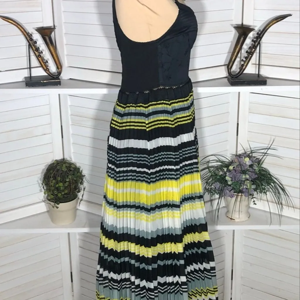 Free People Poly Organza Maxi Dress Fit & Flare Striped Pleated Multicolor sz M - Image 9