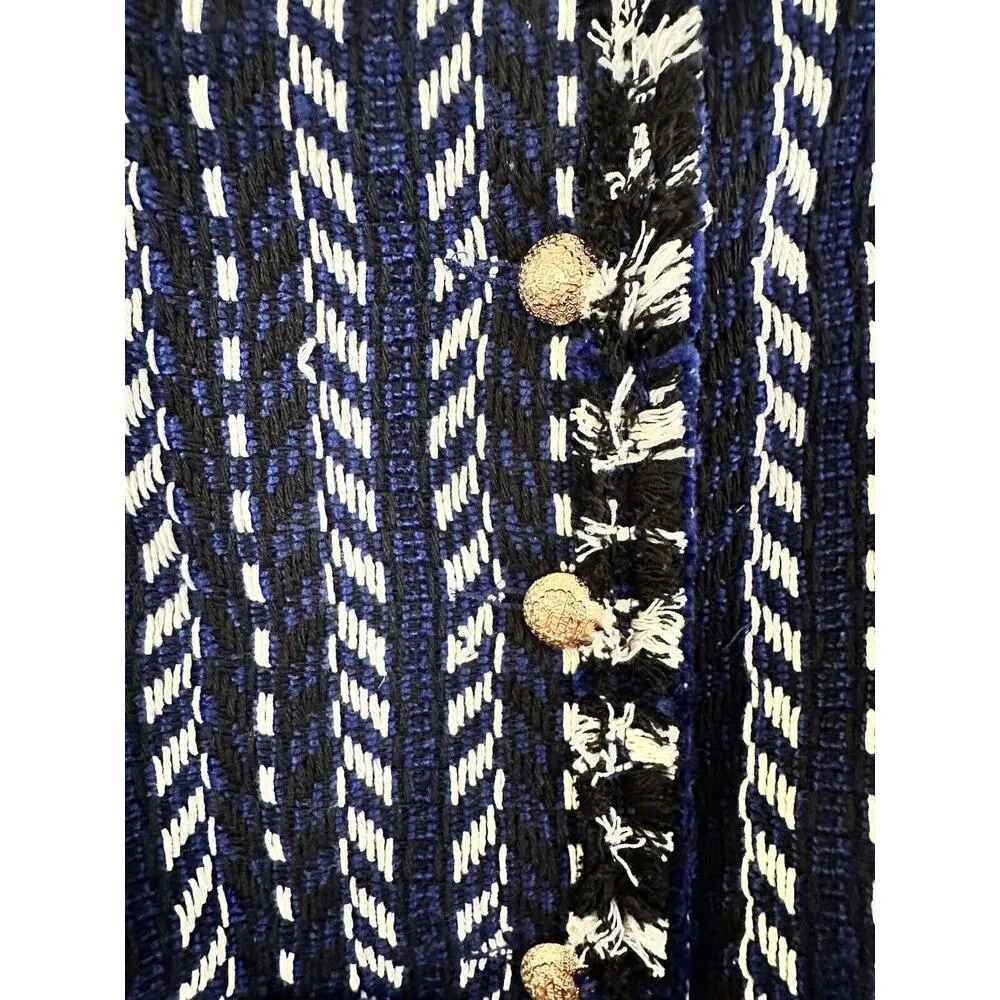 Vici Women M Blazer Navy Blue Long Sleeve Button Closure Eyelash Fringe Hem NWOT - Image 8