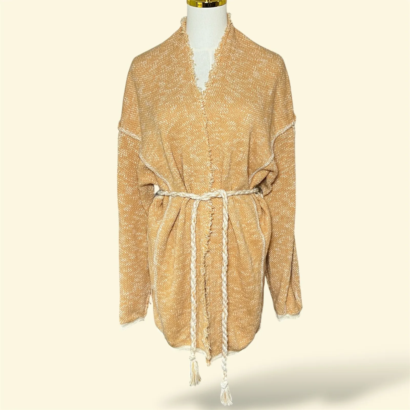 Free People Kimono XS Open Front Tassel Tie Belt Cardigan Sweater Knit - Image 4