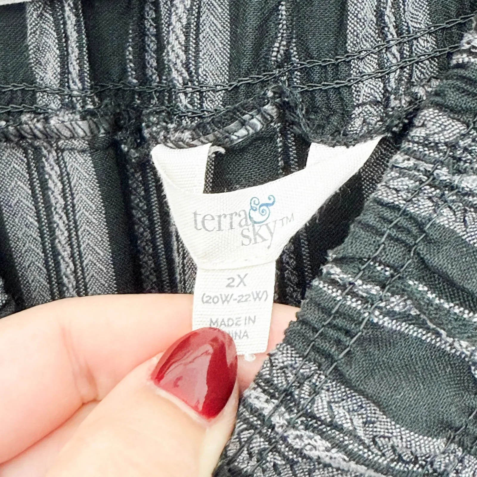 Terra & Sky Womens Dress Size 2X Black Gray Stripe Long Sleeve Maxi Boho Cottage - Image 5