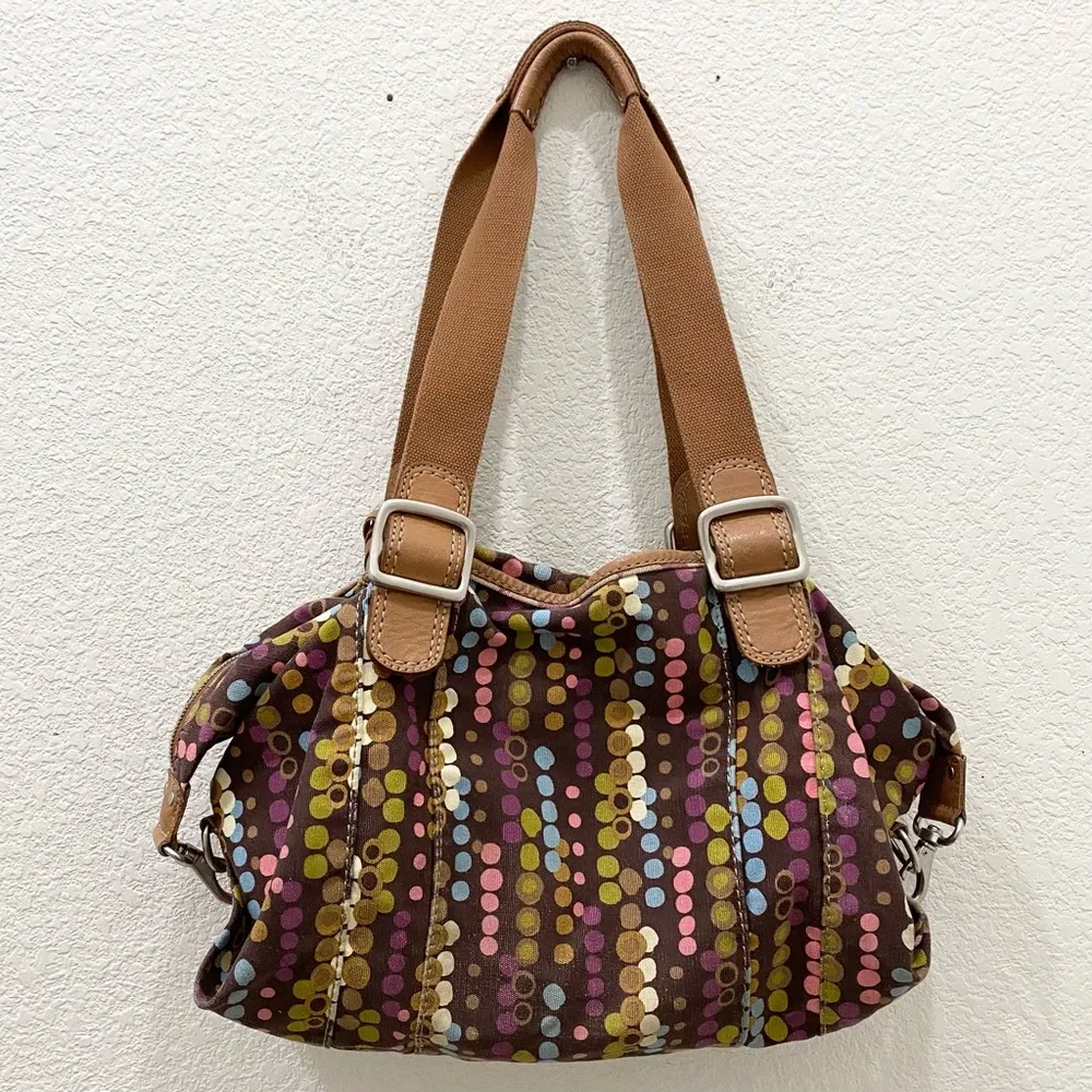 FOSSIL Multicolored Polka Dot Bubble Canvas Print Weekender Duffle Bag - Image 3