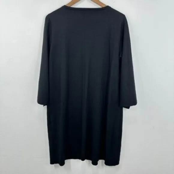 Eileen Fisher Wool Dress Medium M/M Black Long‎ Sleeve Bell Sleeve Minimalist - Image 7