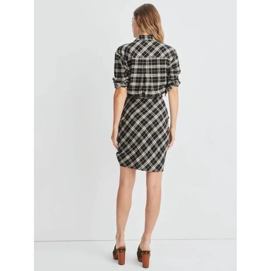 NWT‎ Veronica Beard Sierra Plaid Flannel Ruched Shirt Dress Black Ecru Sz 2 $498 - Image 3