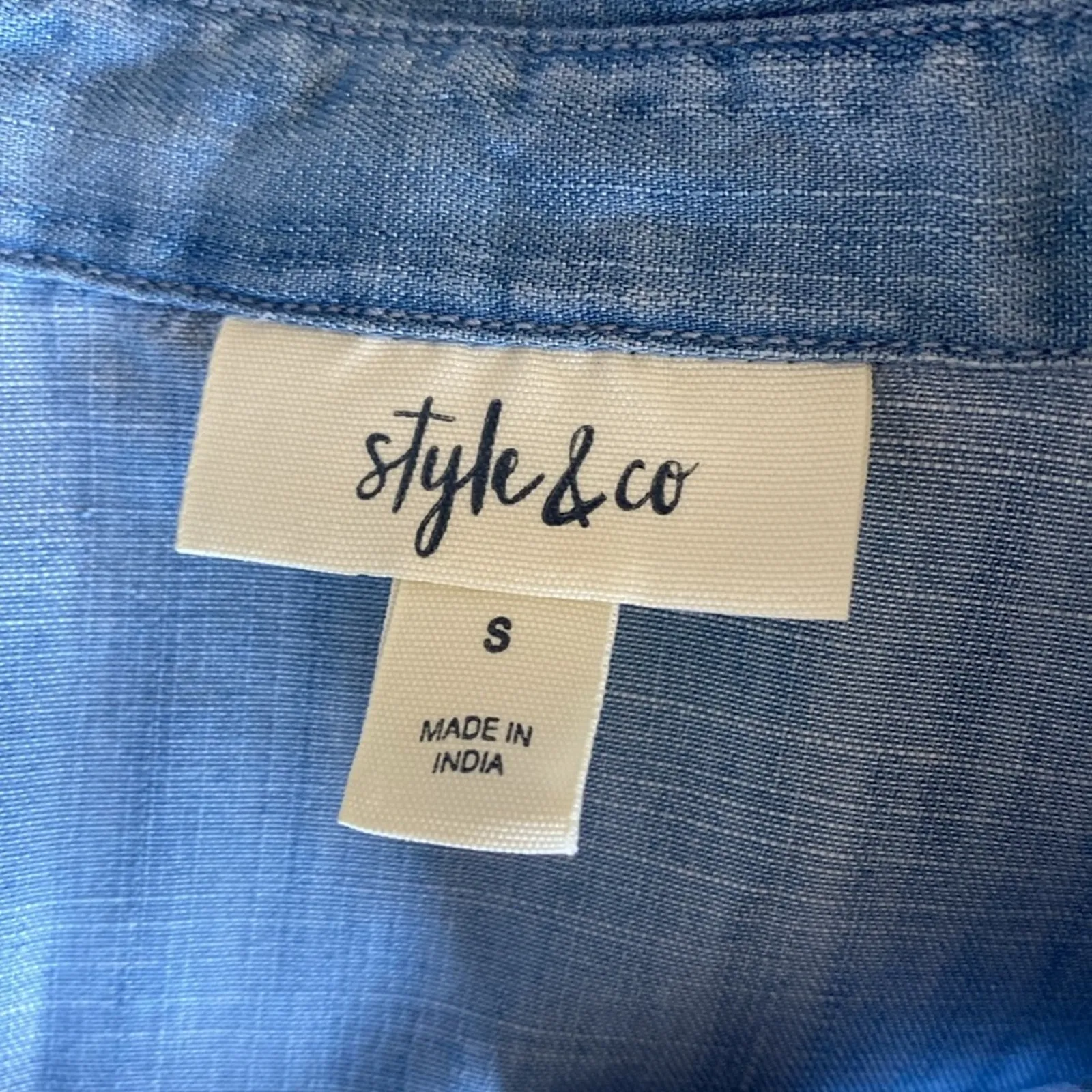 STYLE & CO Chambray Shirt Womens Sz Small Tiered Button Down Boho Blue - Image 6