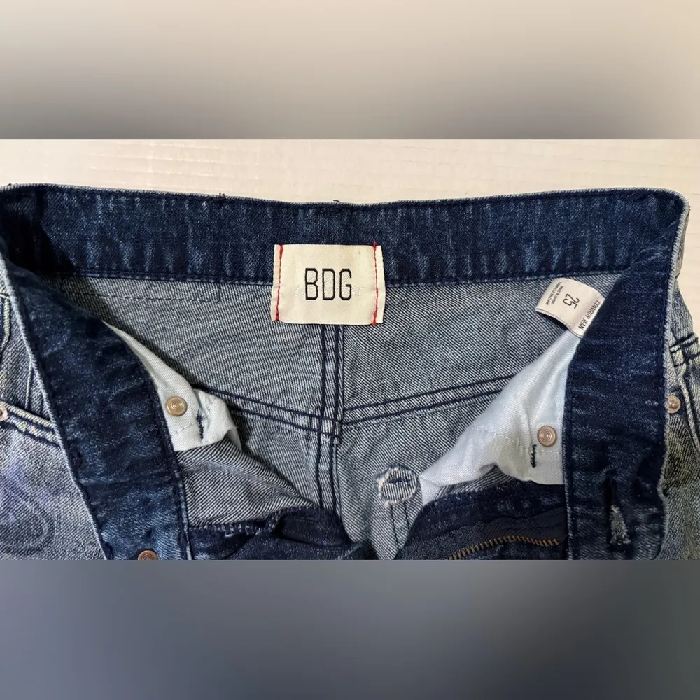 BDG Cowboy Jeans Hi Rise Grey Embroidered Thread Graffiti Doodle Straight Leg-25 - Image 2