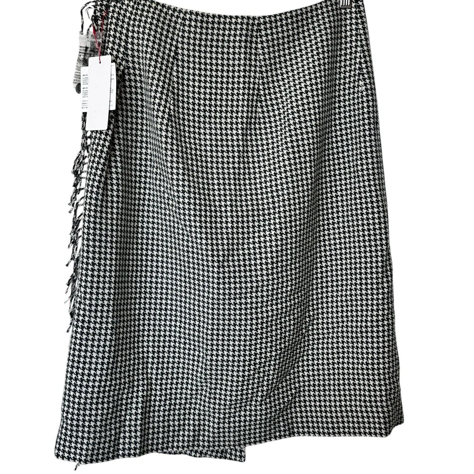 NWT INES DE LA FRESSANGE x UNIQLO Wool Houndstooth Wrap Fringe grunge Skirt 6 - Image 3