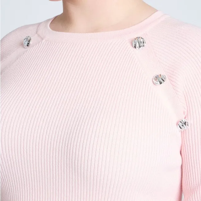 Eloquii Button Detail Ribbed Long Sleeve Sweater Size 22/24 - Image 3