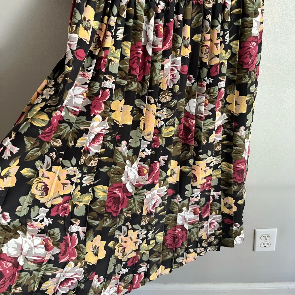 Vintage 70s Floral Prairie Dress Lace Collar Pearl Necklace USA Size 8 Pink - Image 7