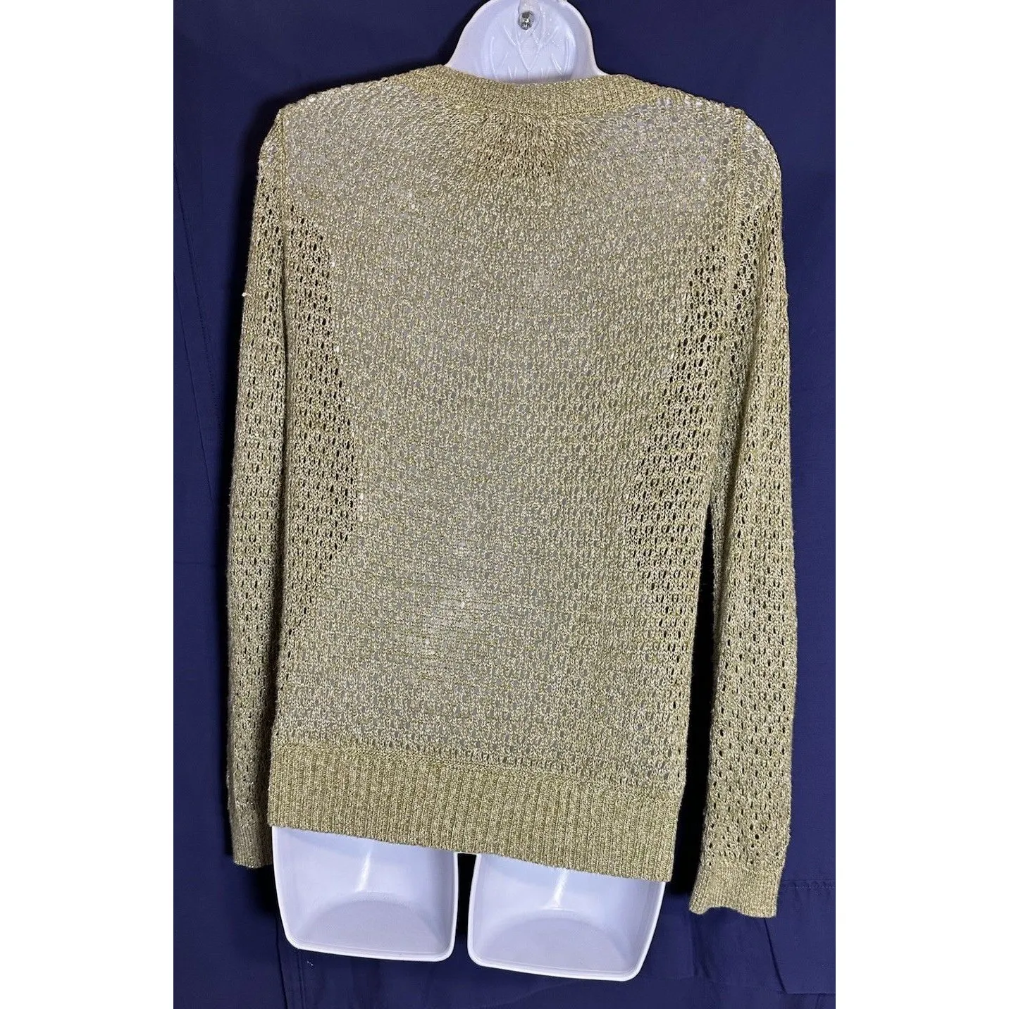 Anthropologie Guinevere Hemp Metallic Sweater Gold Sheer Open Knit Size M - Image 2