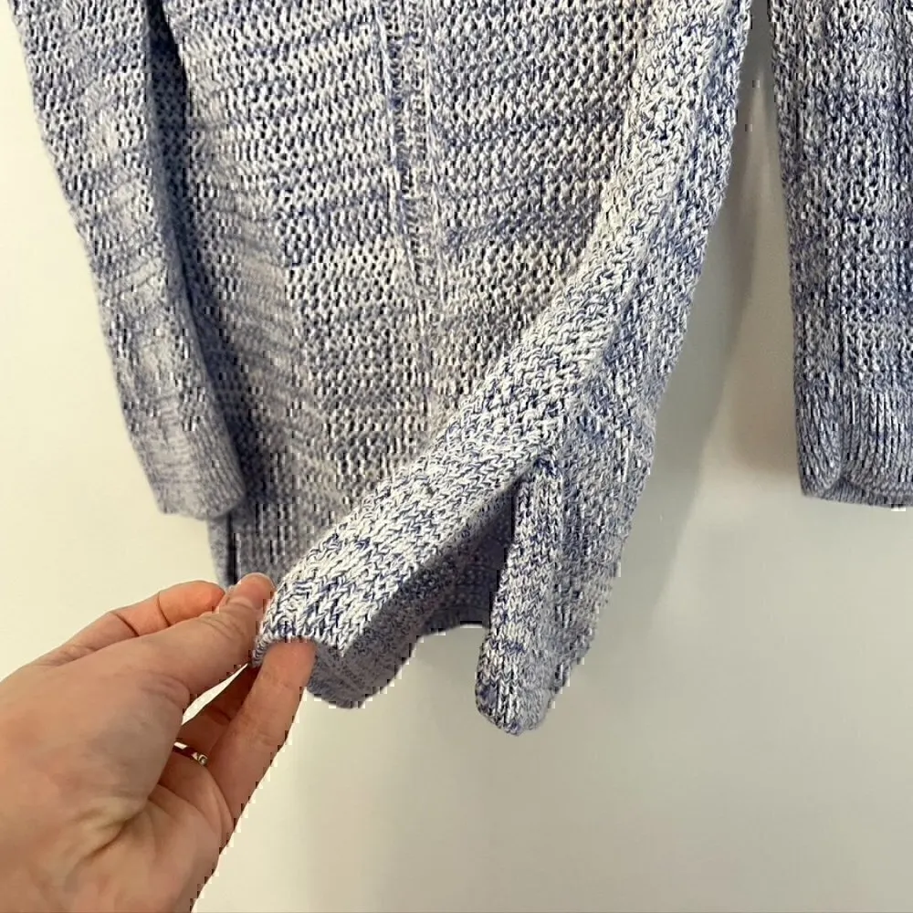 WHITE HOUSE BLACK MARKET WHBM Blue White Open Knit 3/4 Sleeve Cotton Sweater L - Image 6