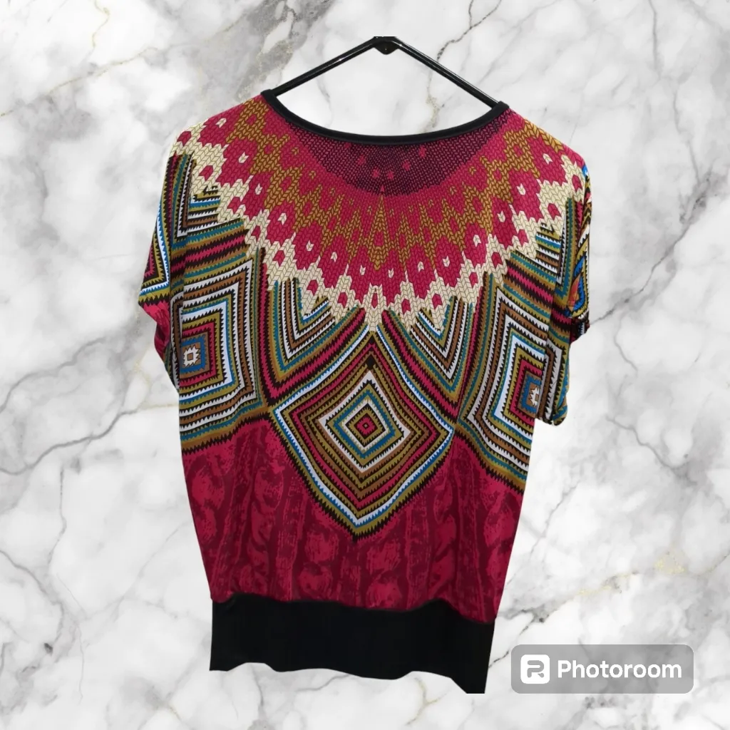 YOUNG THREADS Colorful Western Aztec Blouse Red Size M - Image 2