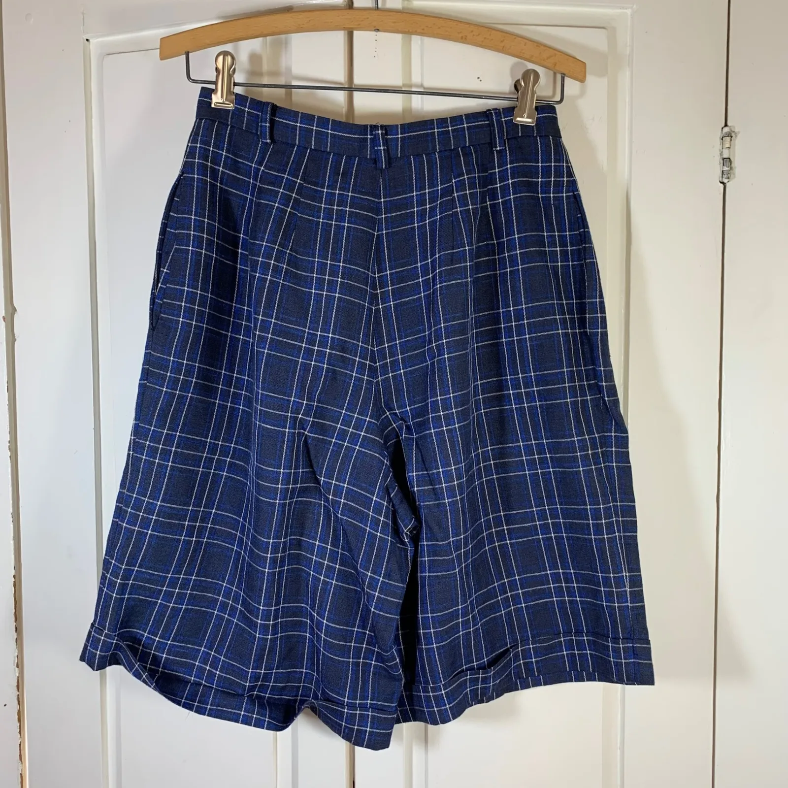 Talbots Italian Fabric Plaid Shorts Womens 8 Blue Pleated‎ USA Vintage VTG Retro - Image 4