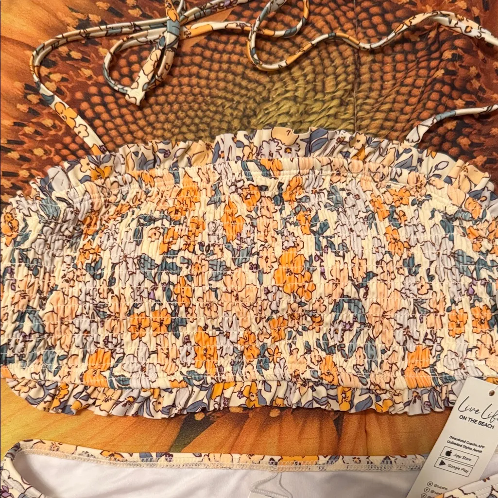 Cupshe Floral Bikini Set - Cream,  Orange and Green - Image 5