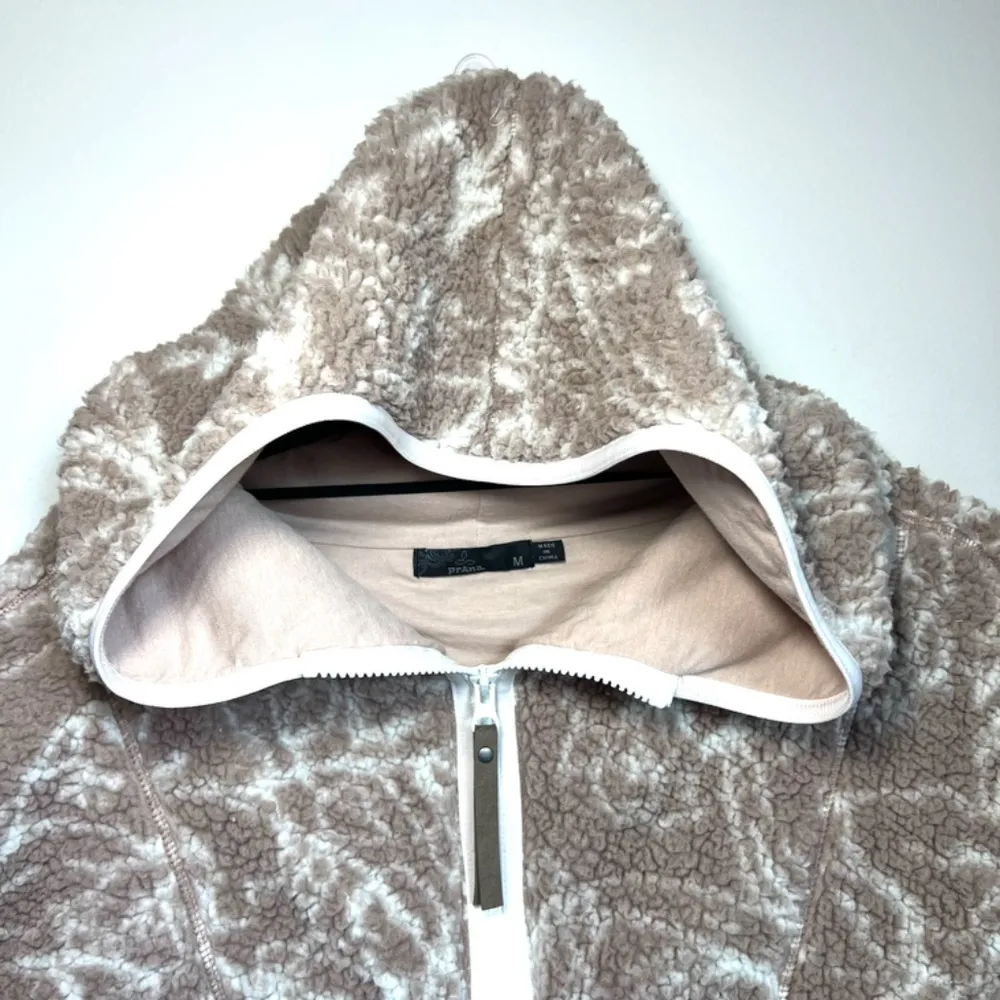 Prana Womens Polar Escape Vest Tan Sherpa Hoodie Full Zipper Jersey Lined Medium - Image 6