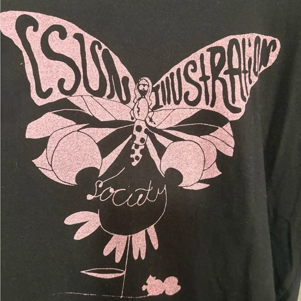 AMERICAN APPAREL Black T-Shirt with CSUN Illustration Pink Graphic - Image 2