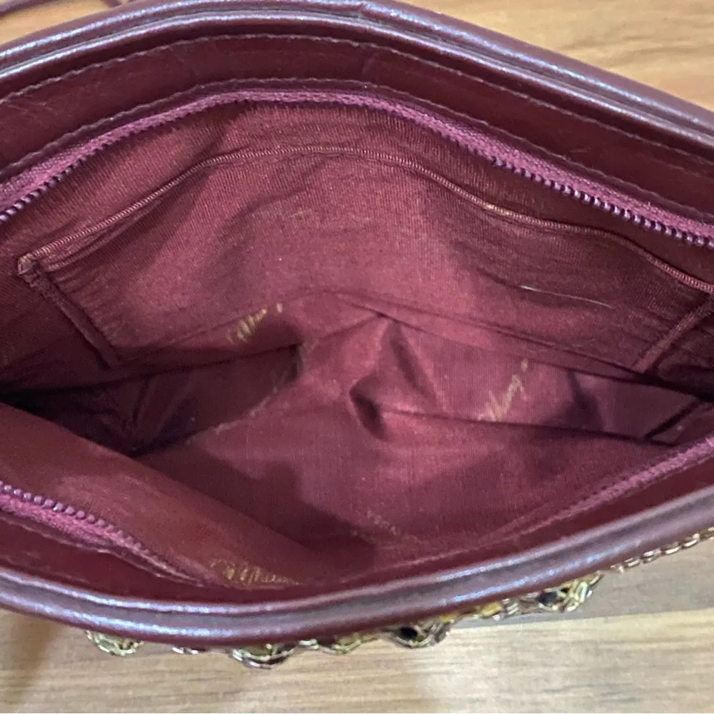 Vintage WHITING & DAVIS Plum Metallic Chevron Mesh Crossbody Shoulder Purse Bag - Image 9