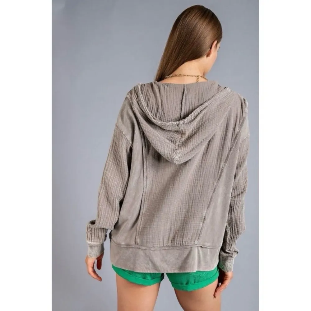 Easel Washed Cotton Gauze Hoodie Pullover - Image 4