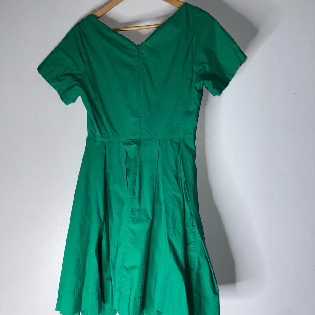 MAEVE Anthropologie Rosalia Cotton Pleats Wrap Short sleeve V-neck Green Dress 8 - Image 2