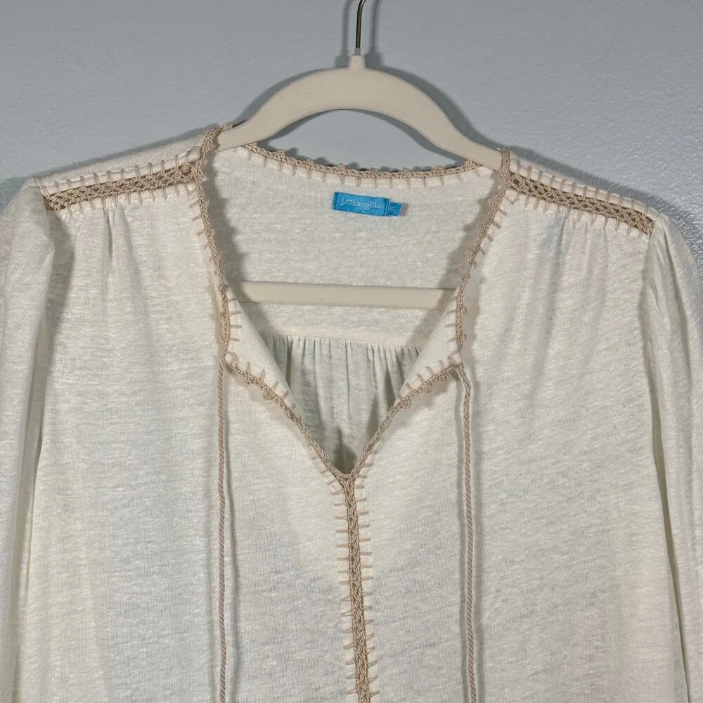 J. McLaughlin Gaia Linen Blend Whipstitch Cream Boho Top Womens XS - Image 6