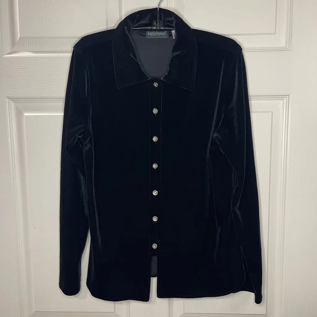 Vintage Harvé Benard Velvet Cardigan Top Women's Size Small Black Velour Buttons - Image 2
